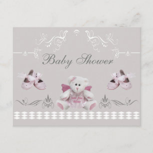 Cute Angel Teddy & Ballet Shoes Baby shower Kaart