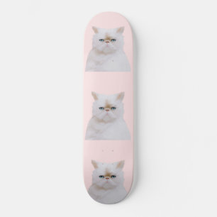 Cute Angry Fluffy Pink White Kitty Cat Portret Skateboard
