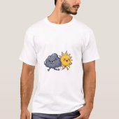 Cute Angry Grey Rain Cloud Chasing Happy Smiling T-shirt (Voorkant)