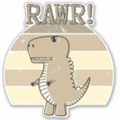 Cute Angry Sepia Cartoon T-Rex Dinosaur Sunset Sticker (Voorkant)