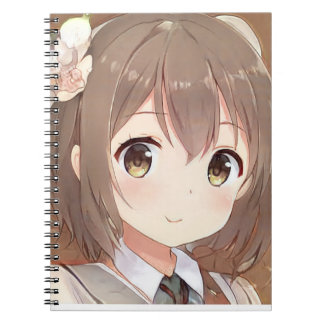 Cute anima manga girl brown hair hazel eye flower notitieboek