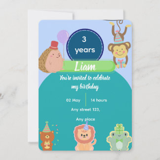 Cute Animal 3rd Birthday for Boys Editable Kaart