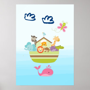 Cute Animal Ark met een vlinder en walvis Poster
