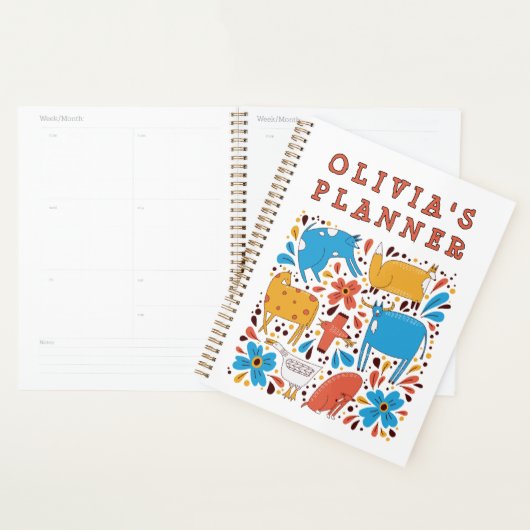 Cute Animal Art Children's Custom Name Planner (Display)