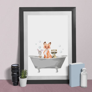 Cute Animal Babies in Bathtub Bath Poster