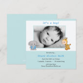 Cute Animal Blue Baby Boy Photo Faire-part (Devant / Derrière)