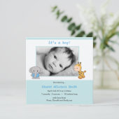 Cute Animal Blue Baby Boy Photo Faire-part (Debout devant)