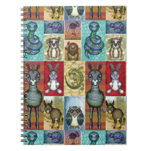 Cute Animal Collage Folk Art Design Notitieboek