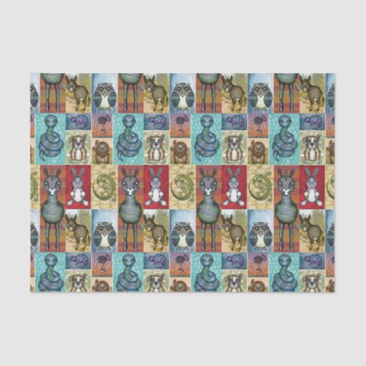 Cute Animal Collage Folk Art Design Tissuepapier (Voorkant)