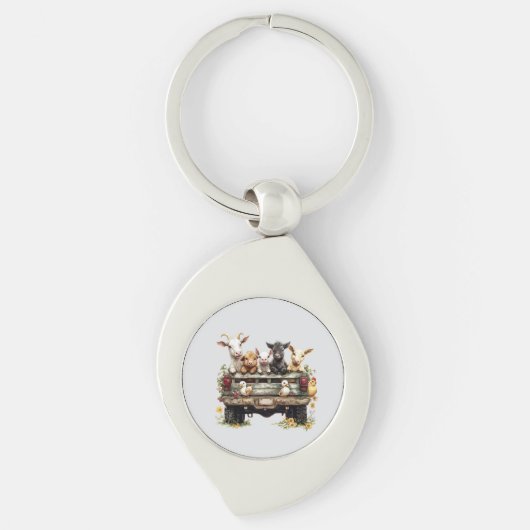 Cute Animal Farm On Metal Keychain (Voorkant)