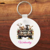 Cute Animal Farm On Round Button Sleutelhanger (Voorkant)