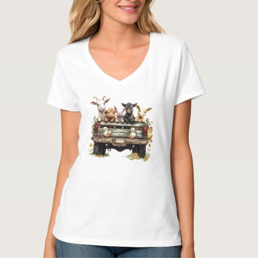 Cute Animal Farm On T-Shirt (Voorkant)