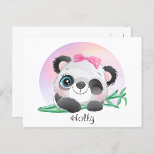 Cute Animal Friendly Panda Bamboo     Briefkaart