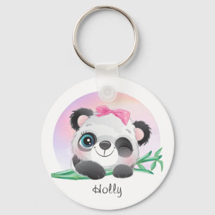 Cute Animal Friendly Panda Bamboo Sleutelhanger