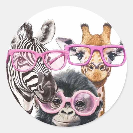 Cute Animal Friends Sticker – Zebra Giraffe Monkey (Devant)