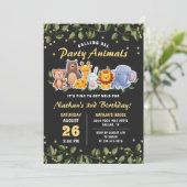Cute Animal Friends Zoo Party Greenery Birthday Kaart (Staand voorkant)