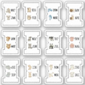 Cute Animal Monthly Index Tab Page Divider Folding Sticker (Voorkant)