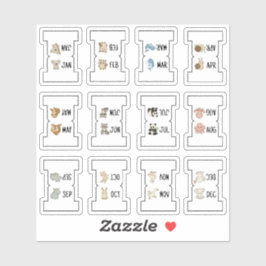 Cute Animal Monthly Index Tab Page Divider Folding Sticker