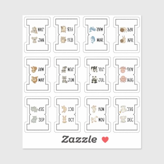 Cute Animal Monthly Index Tab Page Divider Folding Sticker (Vel)