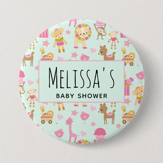 Cute Animal Pattern Baby shower Ronde Button 7,6 Cm (Voorkant)