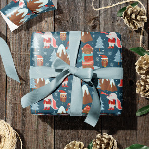 Cute Animal Pattern met de naam Blue Kerstmis Cadeaupapier