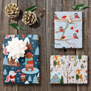 Cute Animal Pattern met de naam Blue Kerstmis Inpakpapier Vel