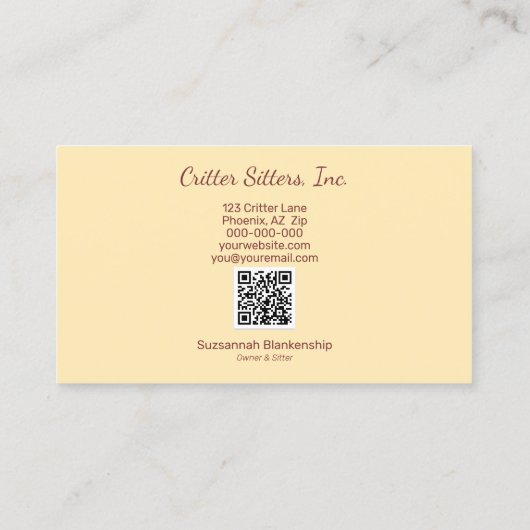 Cute Animal Sitter Guinée Pig QR Code Carte de vis (Dos)