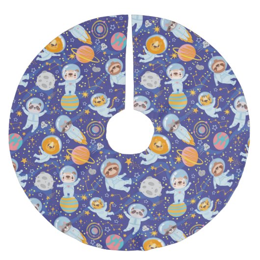 Cute Animals Astronauts pensed Polyester Tree Ski Kerstboom Rok (Voorkant)