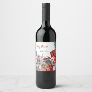 Cute Animals baby shower uitnodiging rood en blauw Wijn Etiket