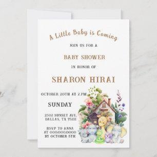 Cute Animals Baby Shower Uitnodiging Wit