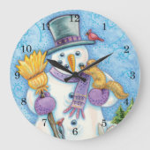 Cute Animals Building a Snowman for Kerstmis Grote Klok (Voorkant)