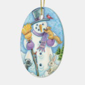 Cute Animals Building a Snowman for Kerstmis Keramisch Ornament (Links)