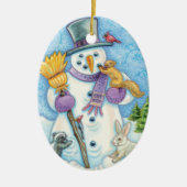 Cute Animals Building a Snowman for Kerstmis Keramisch Ornament (Voorkant)