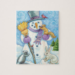 Cute Animals Building a Snowman for Kerstmis Legpuzzel