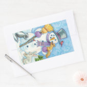 Cute Animals Building a Snowman for Kerstmis Rechthoekige Sticker (Envelop)