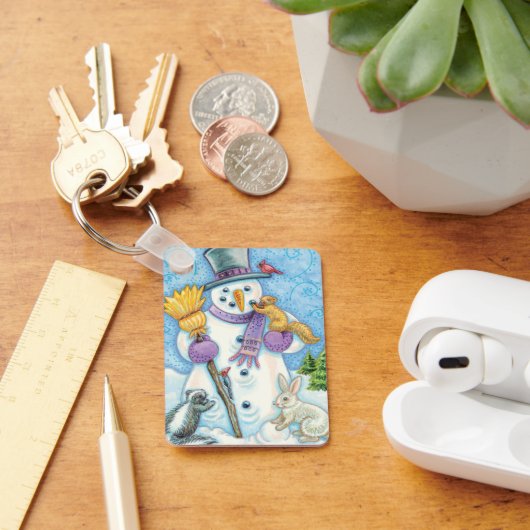 Cute Animals Building a Snowman for Kerstmis Sleutelhanger (Bureau)