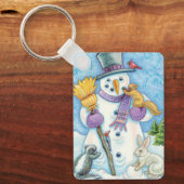 Cute Animals Building a Snowman for Kerstmis Sleutelhanger (Voorkant)