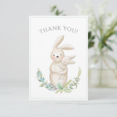 Cute Animals Bunny Green Baby shower Hartelijk dan Bedankkaart (Staand voorkant)