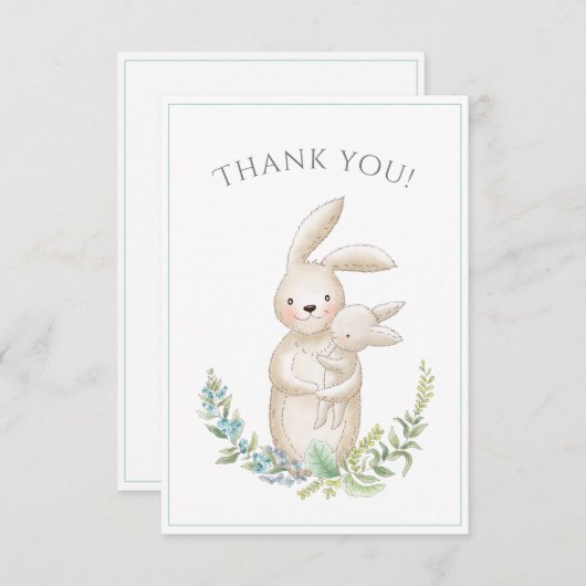 Cute Animals Bunny Green Baby shower Hartelijk dan Bedankkaart (Voorkant / Achterkant)