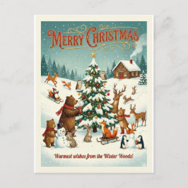  Cute Animals Celebrating Christmas in Snow Feestdagenkaart
