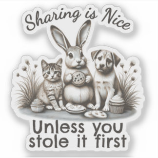 Cute animals eating cookies sharing stealing moral sticker