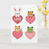 Cute Animals Heart Patterns Card Kaart (Gele Bloem)