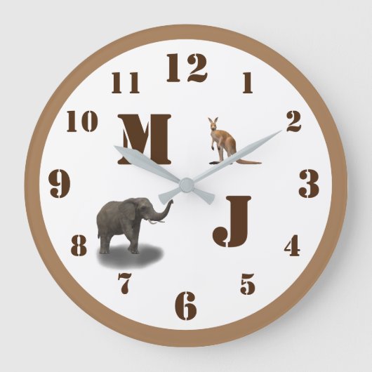 Cute Animals Monogramed Acrylwall Clock Grote Klok (Voorkant)