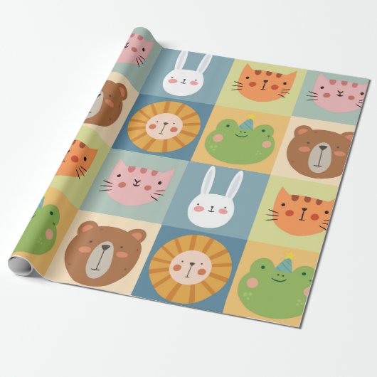 Cute Animals Patchwork Cadeaupapier (Uitgerold)
