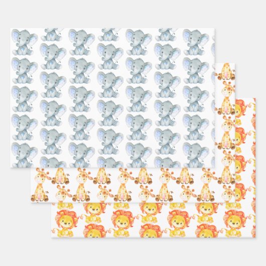 Cute Animals Safari Oerwoud Elephant Giraffe Lion Inpakpapier Vel (Set)