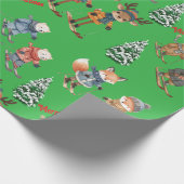 Cute Animals Skiing Wrapping Paper Cadeaupapier (Hoek)