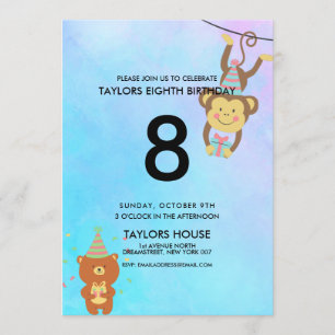 Cute Animals Waterverf Custom Birthday Party Kaart