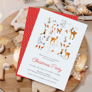 Cute Animals Winter Woodland Christmas Party Kaart