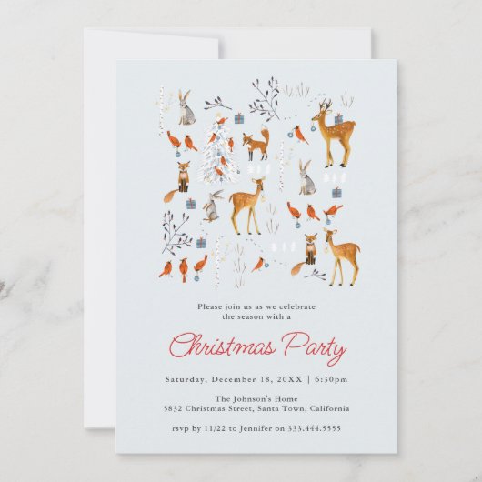Cute Animals Winter Woodland Christmas Party Kaart (Voorkant)