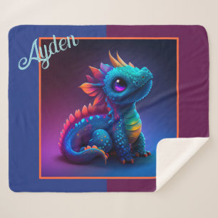 Cute Animated Baby Dragon Sherpa Blanket Deken